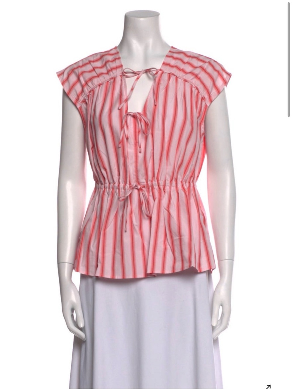 10 Crosby Derek Lam Pink and White Striped Tie-Neck Peplum Top